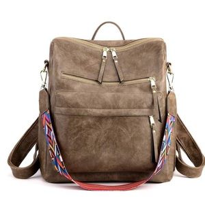 Dark brown vegan leather zipper detail mini backpacks